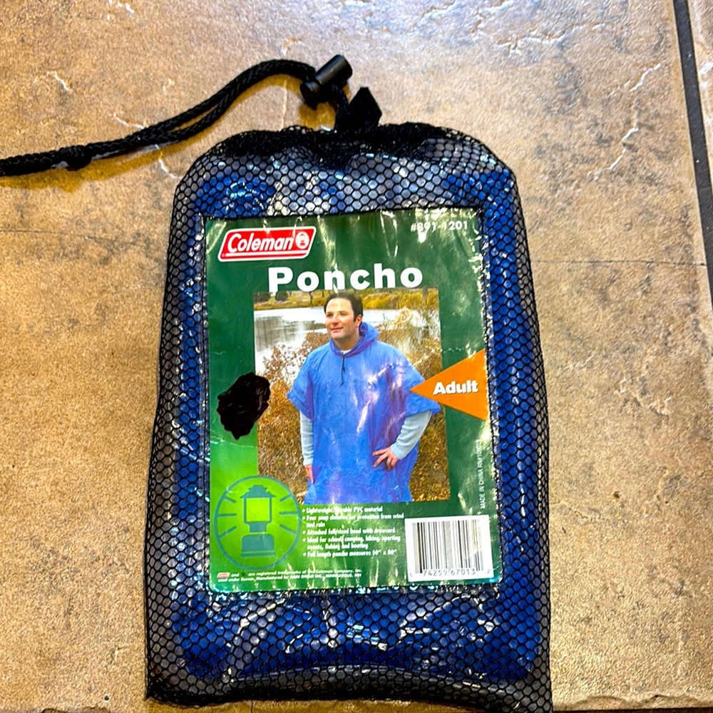 Coleman | Blue Poncho Adult | Lightweight Durable PVC Material | Attached Hood
